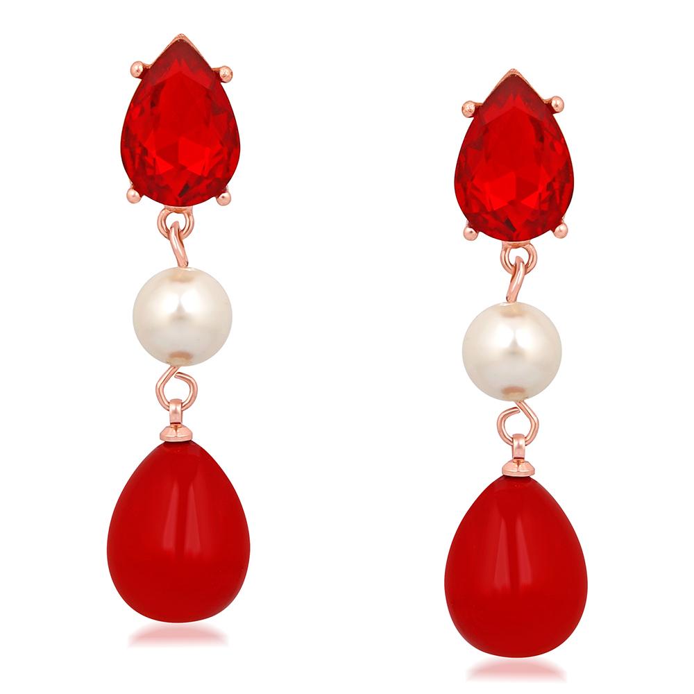 Mahi Rose Gold Plated Partywear Dangler Earrings With Crystal Stone