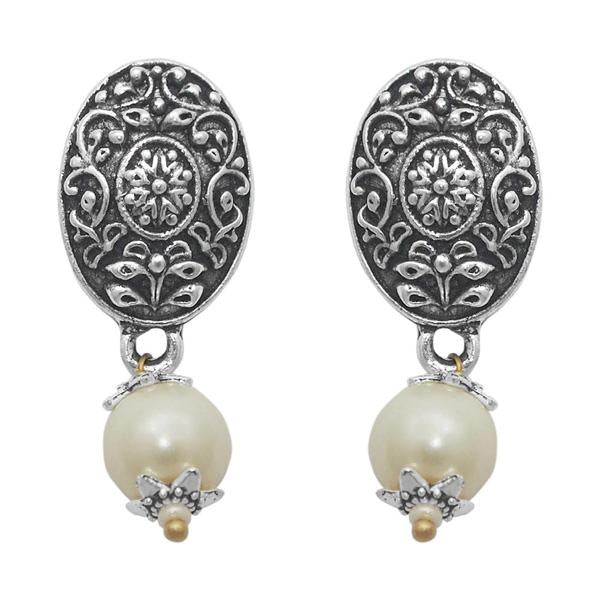The99jewel Pearl Drop Antique Silver Plated Floral Design Earring - 1309002H