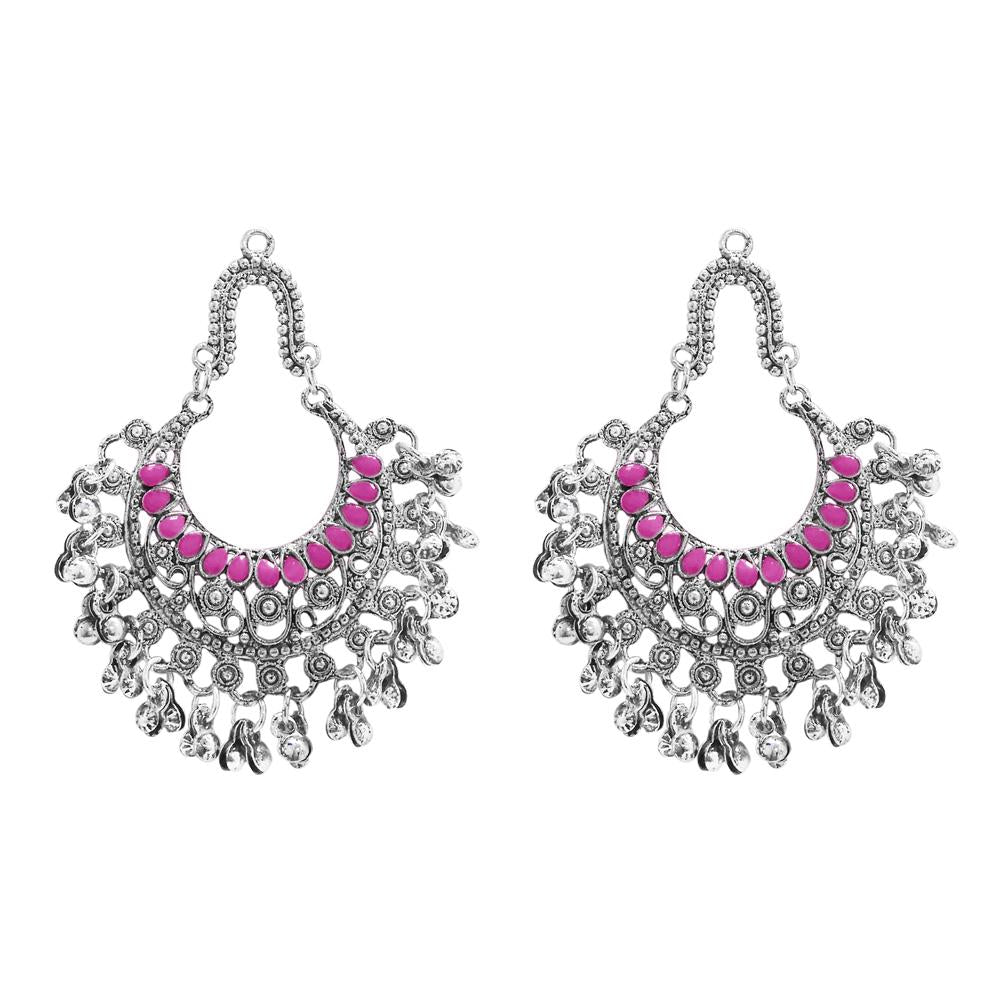 Jeweljunk Pink Pota Stone Rhodium Plated Afghani Earrings - 1311028D