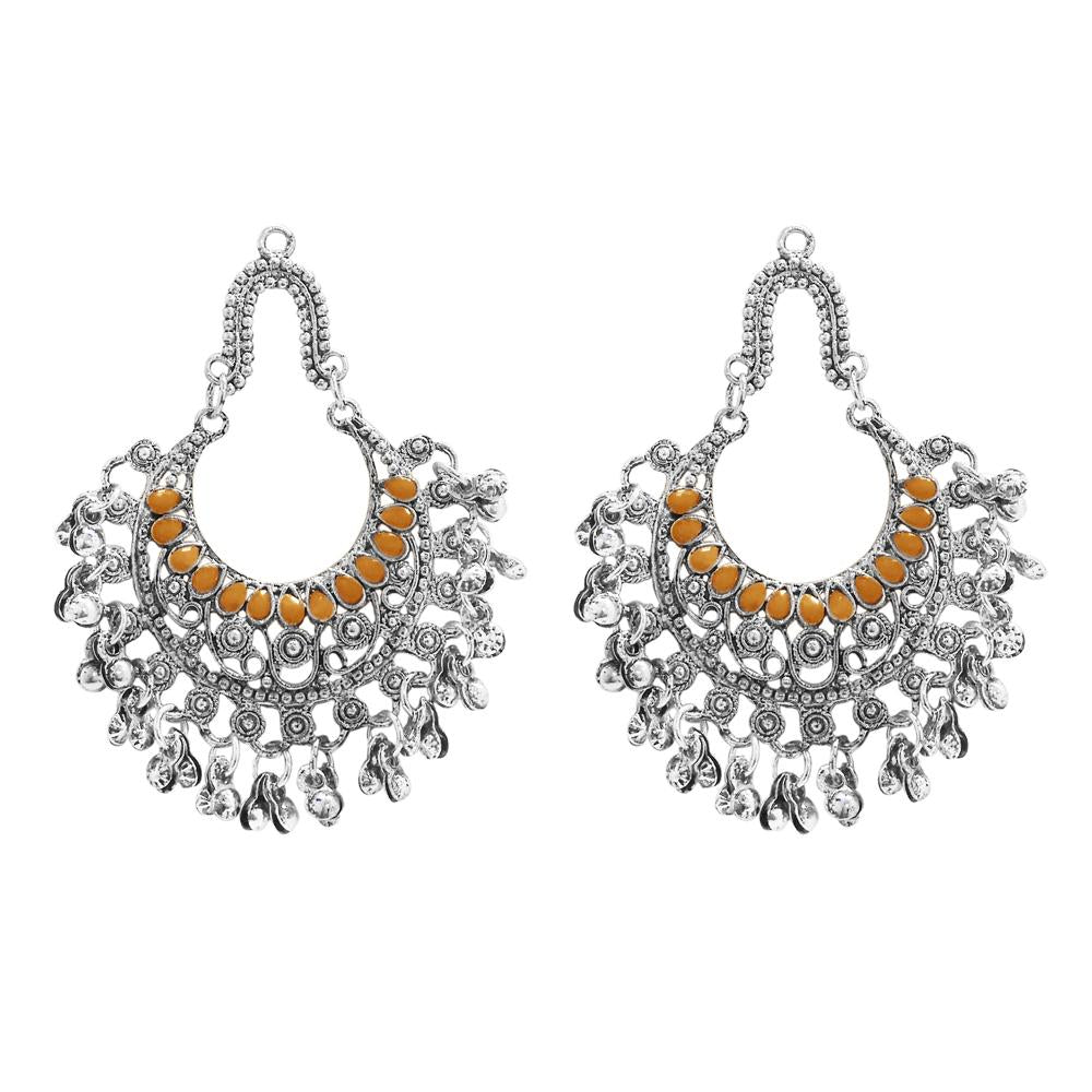 Jeweljunk Orange Pota Stone Rhodium Plated Afghani Earrings - 1311028E