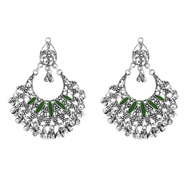Jeweljunk Green Meenakari Rhodium Plated Afghani Earrings - 1311029E