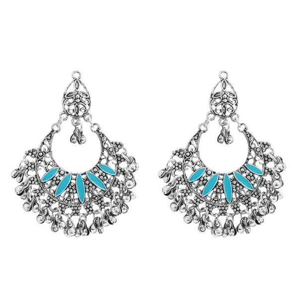 Jeweljunk Blue Meenakari Rhodium Plated Afghani Earrings - 1311029I