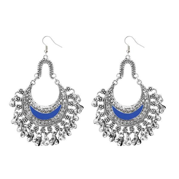 Jeweljunk Blue Meenakari Rhodium Plated Afghani Earrings - 1311033B
