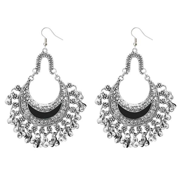 Jeweljunk Black Meenakari Rhodium Plated Afghani Earrings - 1311033C