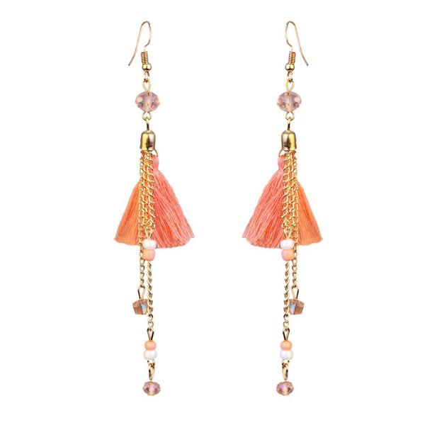 Jeweljunk Orange Gold Plated Thread Earrings - 1310906A