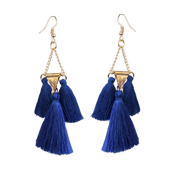 Jeweljunk Gold Plated Blue Thread Earrings - 1310919B