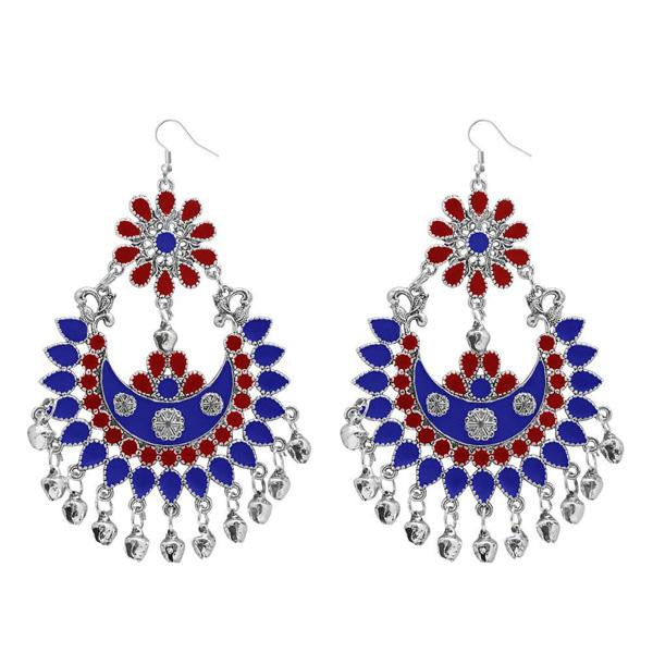 Jeweljunk Red & Blue Meenakari Afghani Dangler Earrings - 1311054G