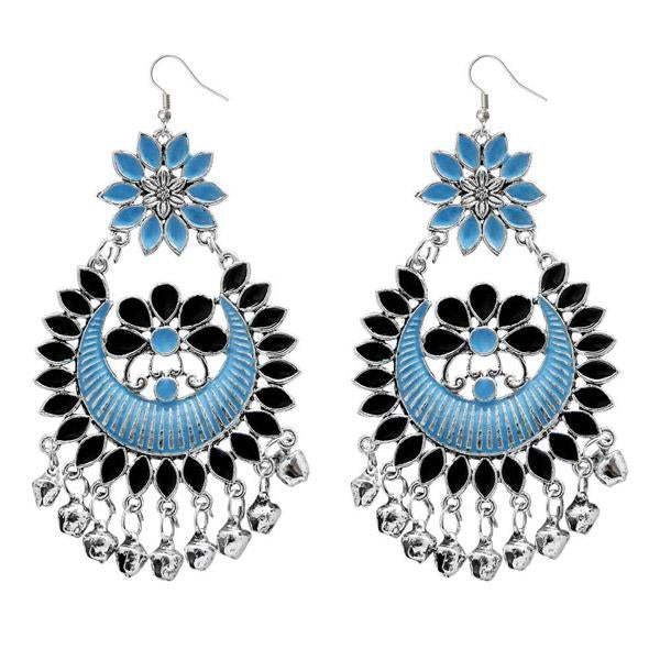 Jeweljunk Blue Meenakari Silver Plated Afghani Dangler Earrings - 1311056J