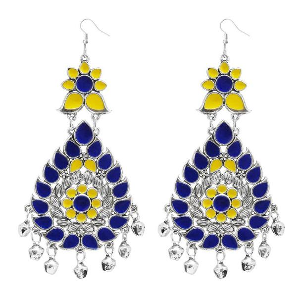 Jeweljunk Yellow & Blue Meenakari Afghani Earrings - 1311060C