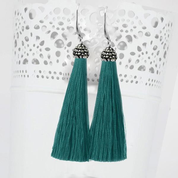 Jeweljunk Stone & Green Thread Tassel Earring - 1310932M