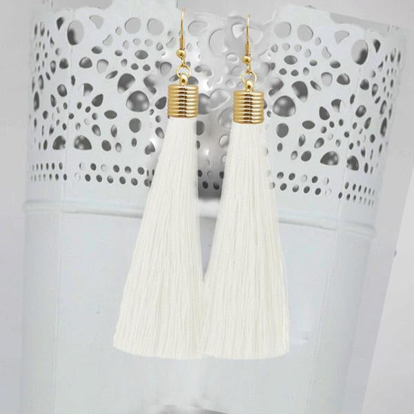Jeweljunk White Thread Gold Plated Tassel Earrings - 1310934A