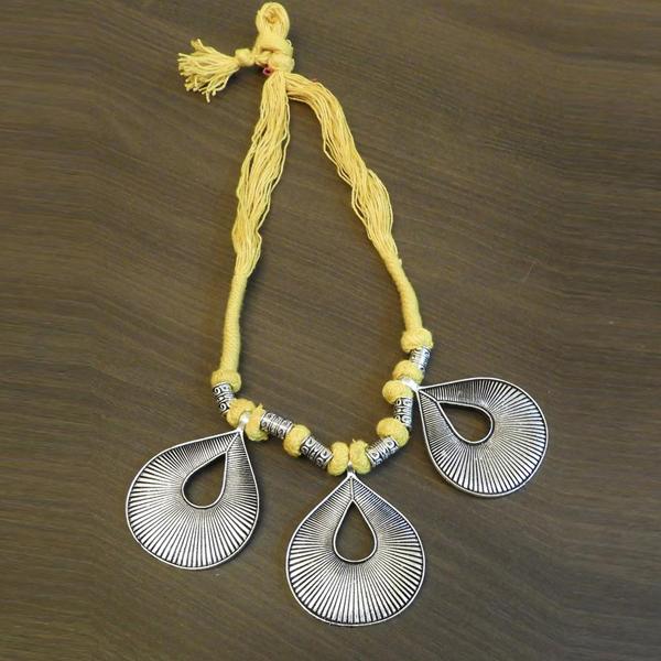 Jeweljunk Silver Plated Yellow Thread Tribal Necklace - 1111504G
