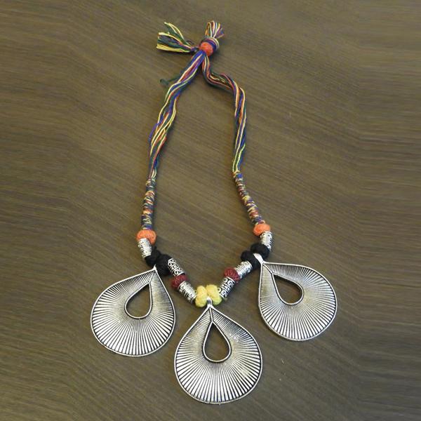 Jeweljunk Multicolour Thread Silver Plated Tribal Necklace - 1111504I