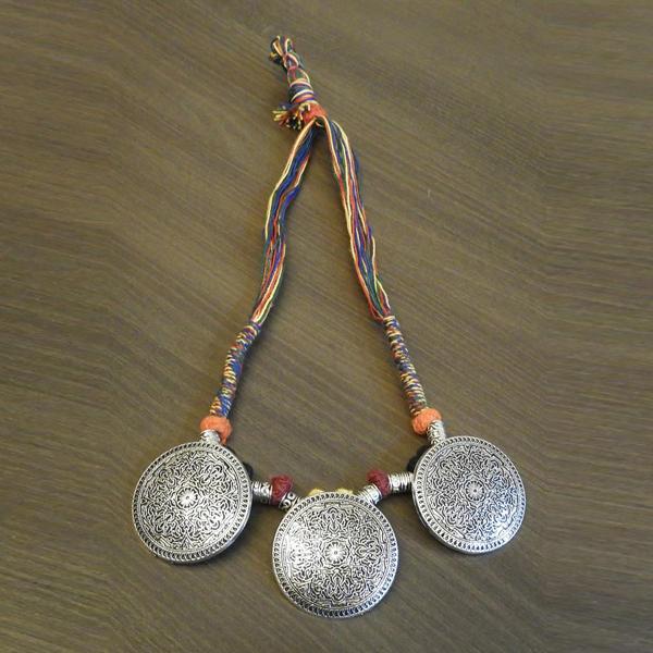 Jeweljunk Multicolour Thread Silver Plated Tribal Necklace - 1111505C