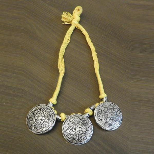 Jeweljunk Silver Plated Yellow Thread Tribal Necklace - 1111505D