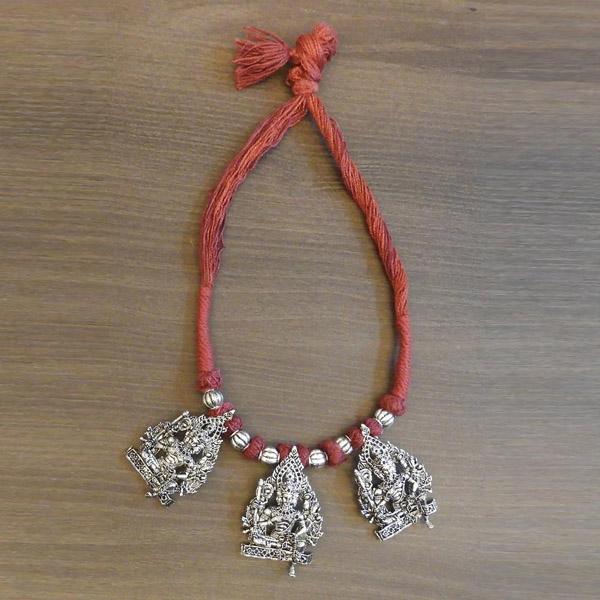 Jeweljunk Silver Plated Red Thread Temple Necklace - 1111508B