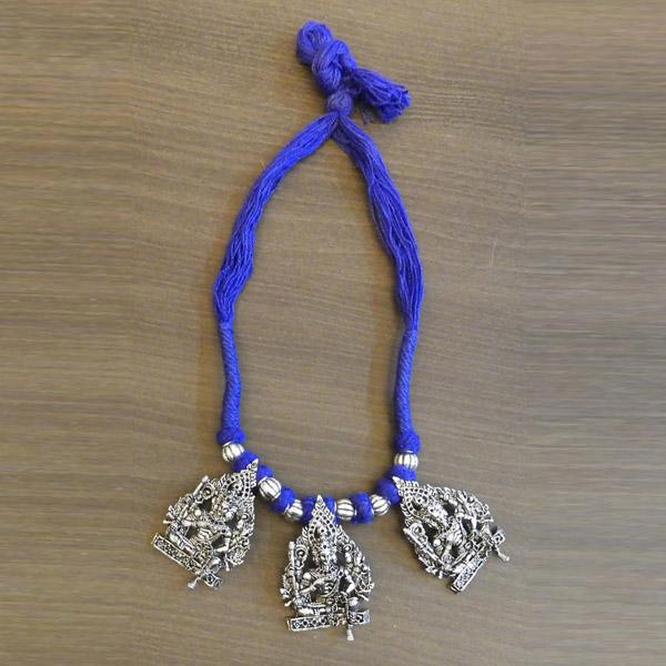 Jeweljunk Silver Plated Blue Thread Temple Necklace - 1111508E