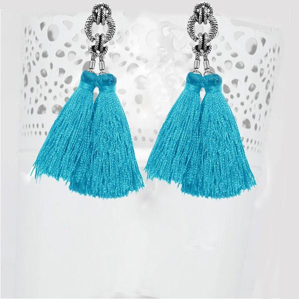 Jeweljunk Rhodium Plated Blue Thread Earrings - 1310930B