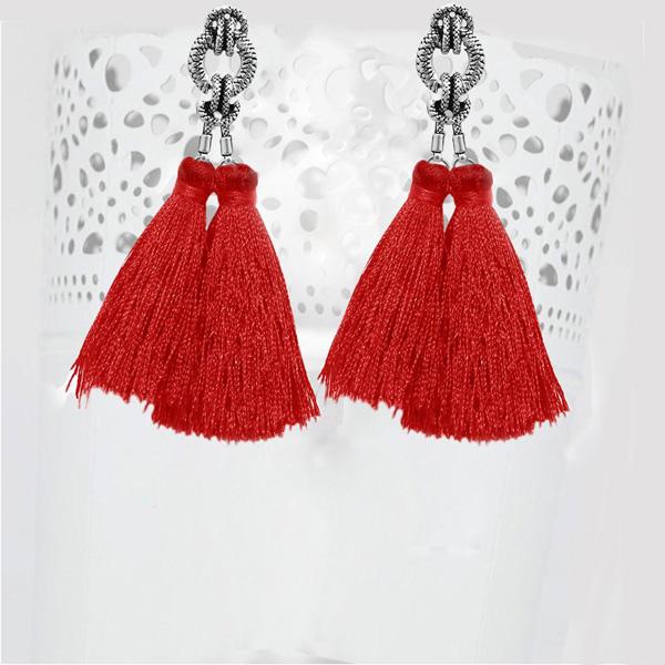 Jeweljunk Rhodium Plated Red Thread Earrings - 1310930C