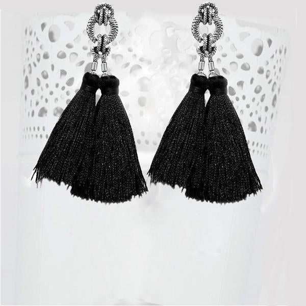 Jeweljunk Rhodium Plated Black Thread Earrings - 1310930F