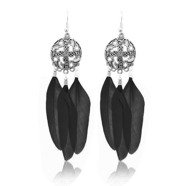 Jeweljunk Rhodium Plated Black Feather Earrings - 1310938C