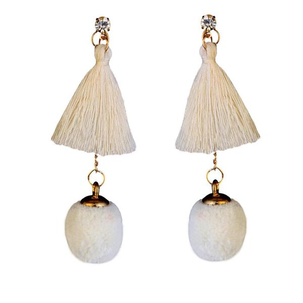 Jeweljunk Gold Plated White Thread Earrings - 1310905B