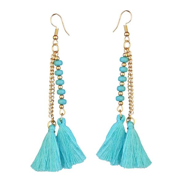 Jeweljunk Gold Plated Green Thread Earrings - 1310907F