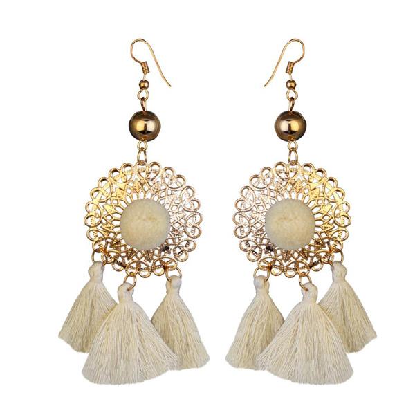 Jeweljunk Gold Plated White Thread Earrings - 1310924B