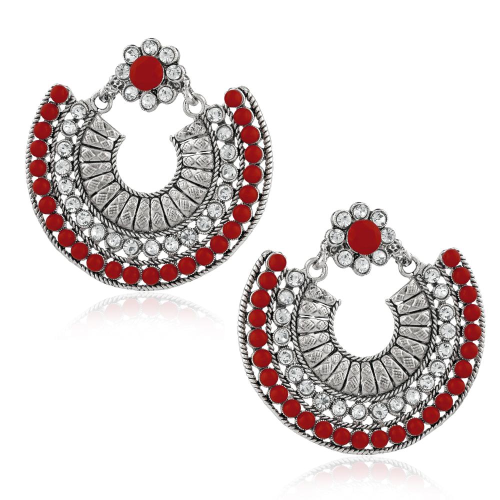 Jeweljunk Silver Plated Maroon Beads Chandbali Earrings - 1311024G