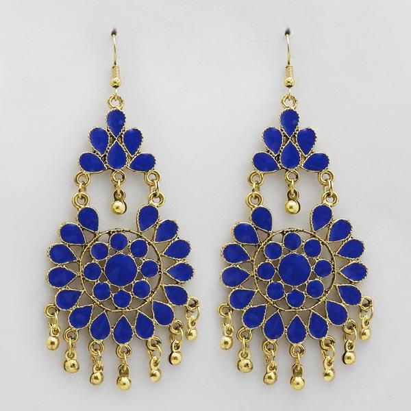 Jeweljunk Gold Plated Blue Meenakari Afghani Earrings - 1311070Q