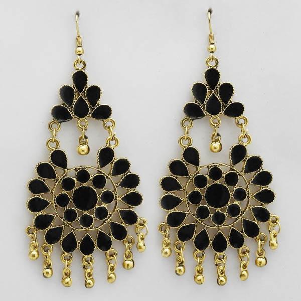 Jeweljunk Gold Plated Black Meenakari Afghani Earrings - 1311070U