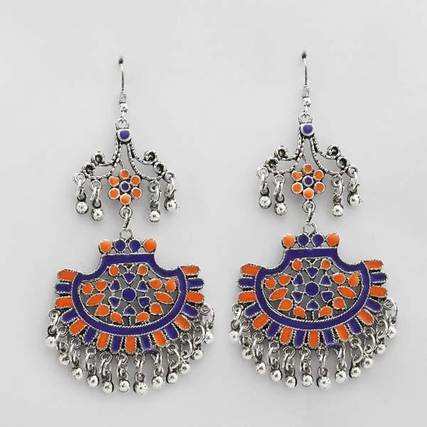 Jeweljunk Blue & Orange Meenakari Afghani Earrings - 1311074H