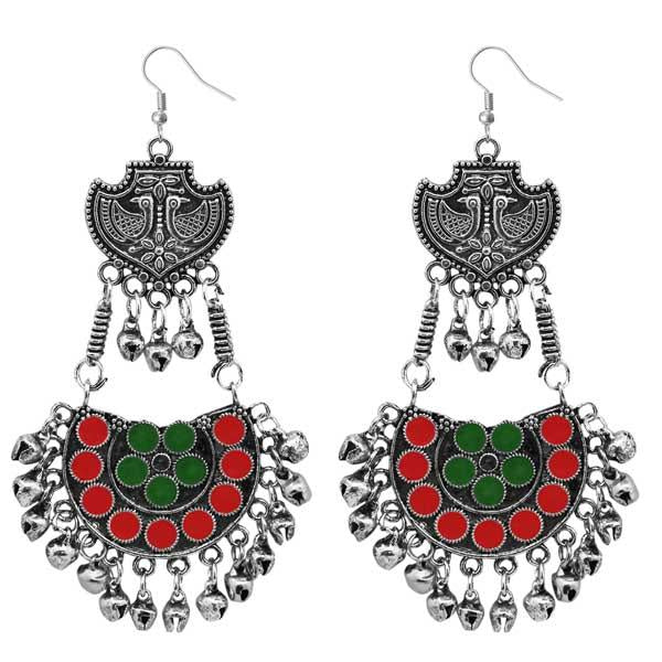Jeweljunk Red & Green Meenakari Afghani Earrings - 1311078D