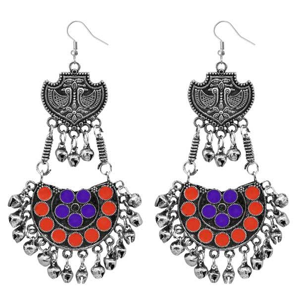 Jeweljunk Purple & Red Meenakari Afghani Earrings - 1311078F