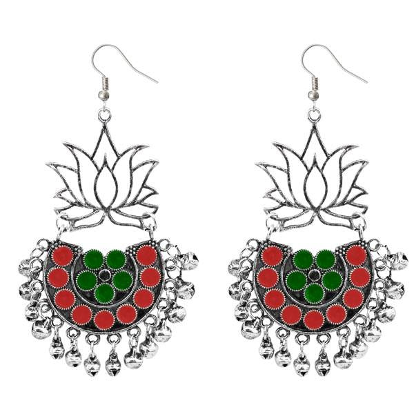 Jeweljunk Green & Red Meenakari Afghani Earrings - 1311079A
