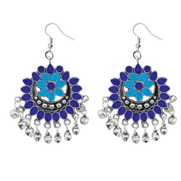Jeweljunk Blue Meenakari Silver Plated Afghani Earrings - 1311080A