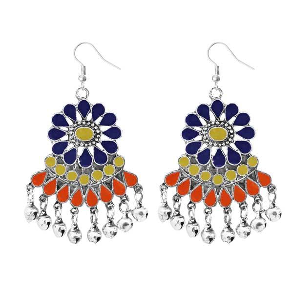 Jeweljunk Rhodium Plated Multi Meenakari Afghani Earrings - 1311081A