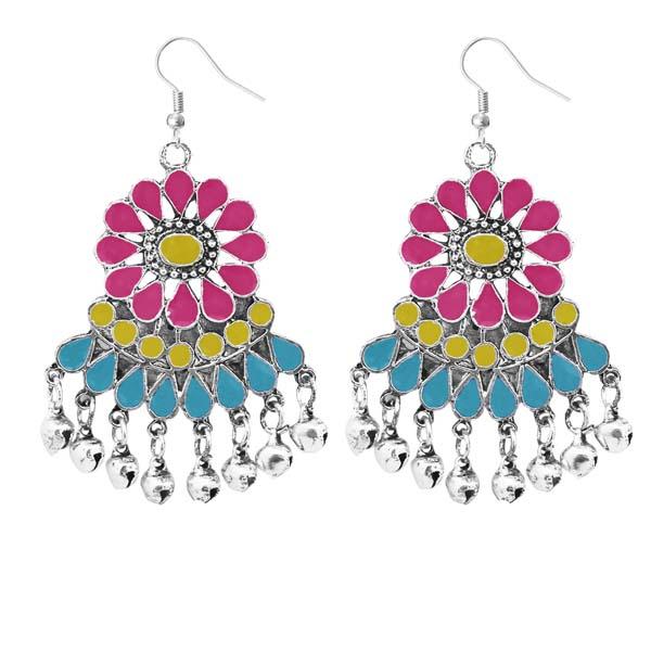 Jeweljunk Rhodium Plated Multi Meenakari Afghani Earrings - 1311081E