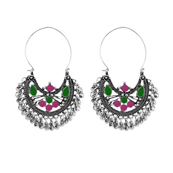 Jeweljunk Pink & Green Meenakari Afghani Earrings - 1311083C