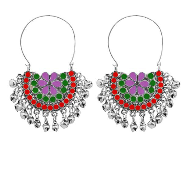 Jeweljunk Multi Meenakari Silver Plated Afghani Earrings - 1311084D