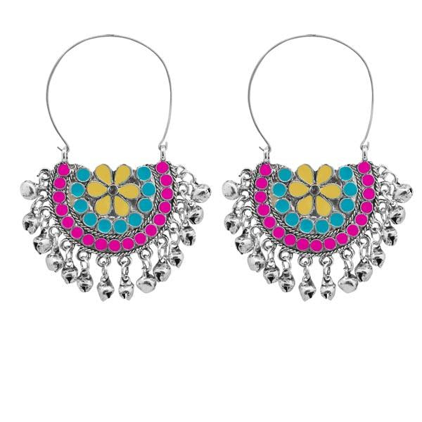 Jeweljunk Multi Meenakari Silver Plated Afghani Earrings - 1311084E