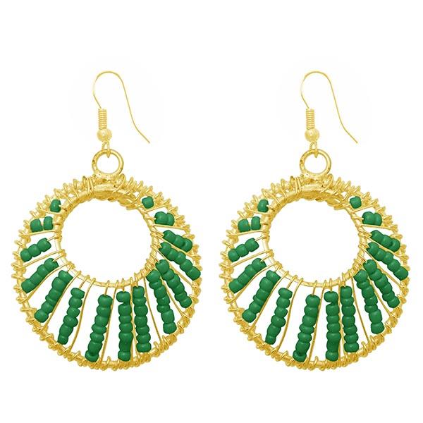Jeweljunk Green Beads Gold Plated Dangler Earrings - 1309018F
