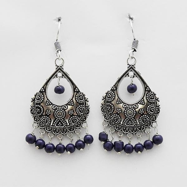 Jeweljunk Rhodium Plated Purple Beads Dangler Earrings - 1309030A
