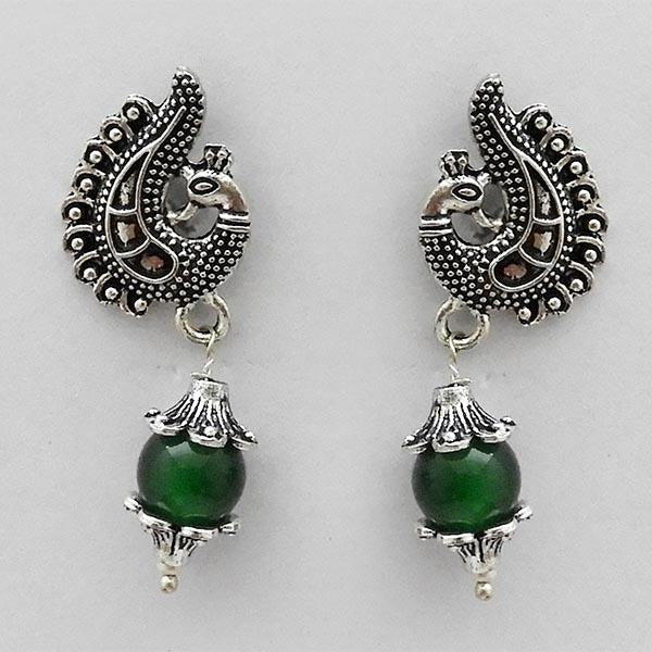 Jeweljunk Rhodium Plated Peacock Design Dangler Earrings - 1309037B
