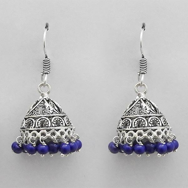 Jeweljunk Blue Beads Rhodium Plated Jhumki Earrings - 1309050A