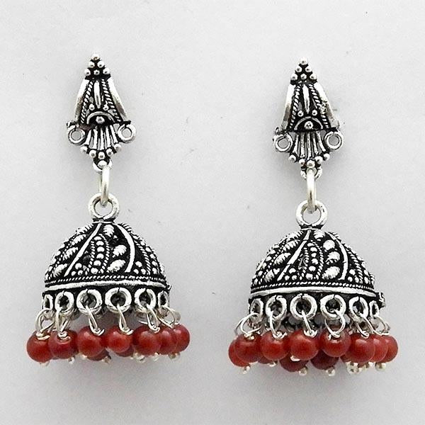 Jeweljunk Brown Beads Rhodium Plated Jhumki Earrings - 1309051A