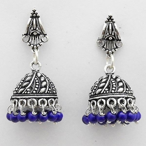 Jeweljunk Rhodium Plated Purple Beads Dangler Earrings - 1309051C