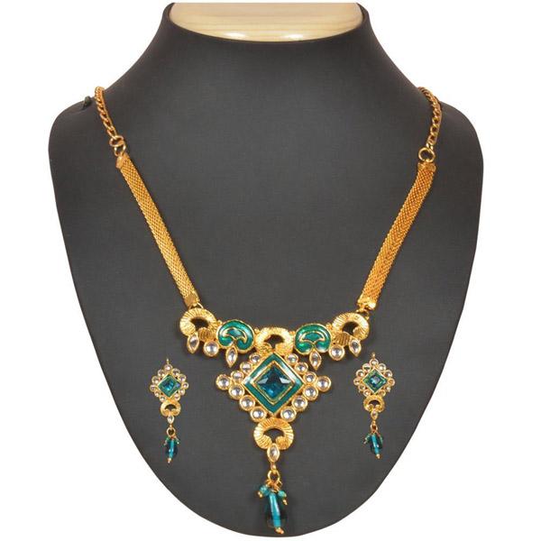 The99Jewel Blue Kundan Meenakari Necklace Set - 1101014