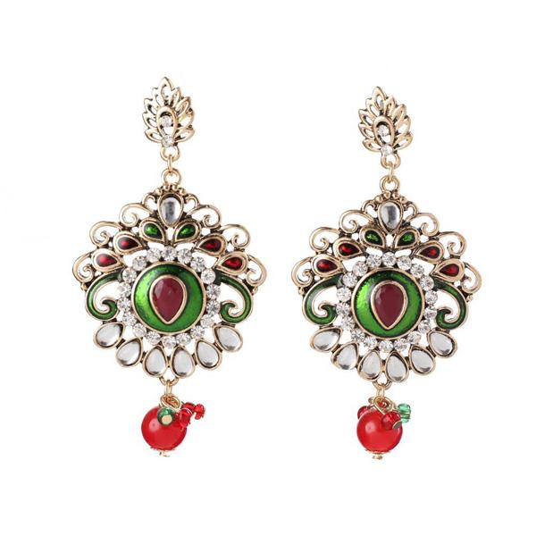 The99Jewel Kundan Stone Red Meenakari Dangler Earrings