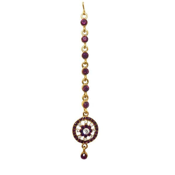 Soha Fashion Purple Austrian Stone Gold Plated Maang Tikka - 1501601C